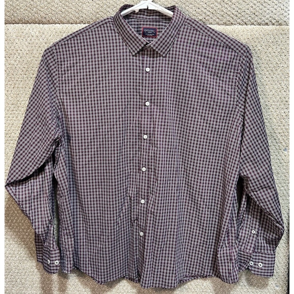 Untuckit Long Sleeve Button Down Dark Purple Checkered Shirt‎ Men's Size 3XL